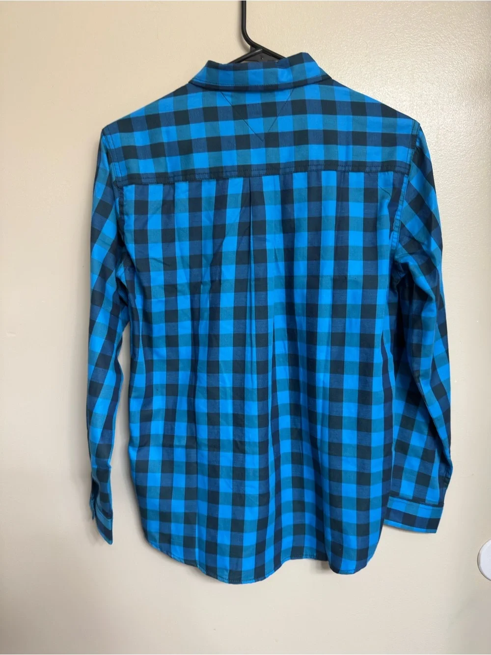 Tommy Hilfiger Boy’s Medieval Blue Twill Check Long Sleeve Button Up Shirt EUC